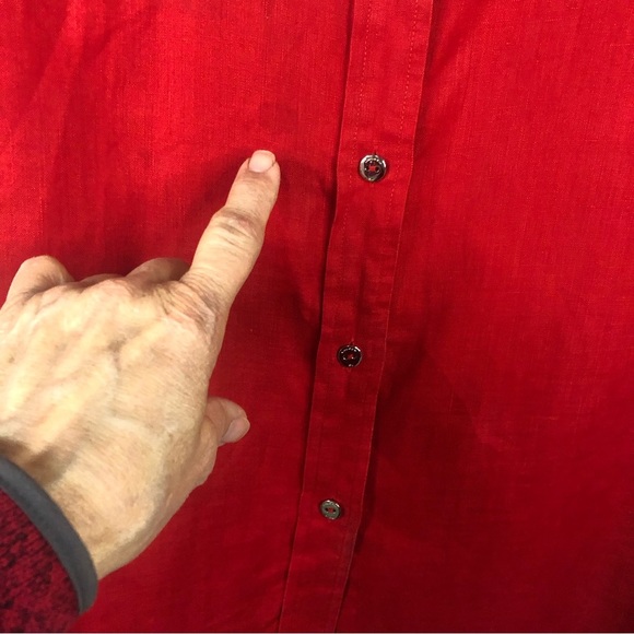 Ralph Lauren Women’s Blouse Top Button Down Red Linen Insignia Cuffed Sleeve - Picture 7 of 9